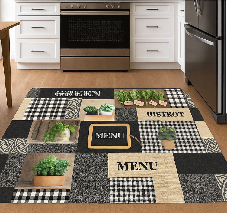 Kitchen vinyl carpet in black and white bistro - TenStickers