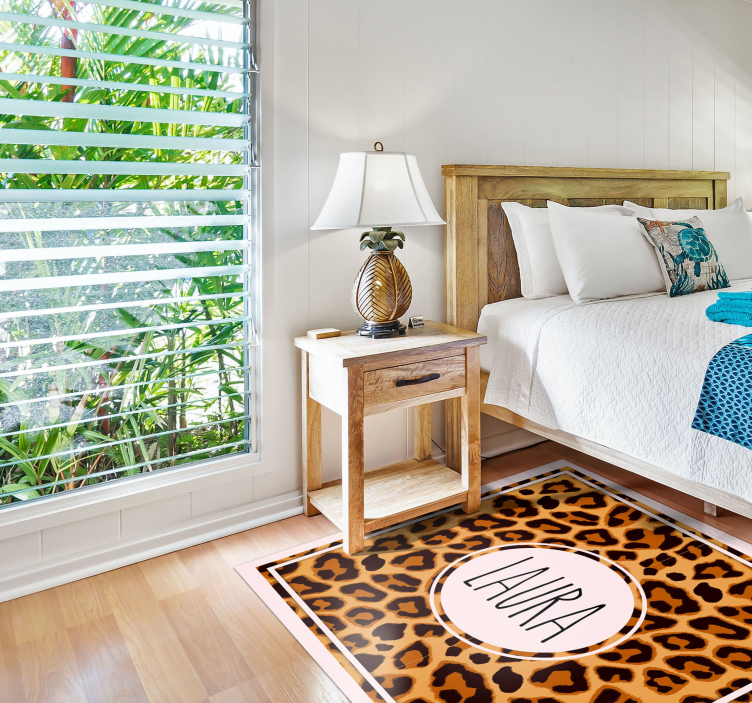 Leopard pattern with name teen vinyl carpet - TenStickers