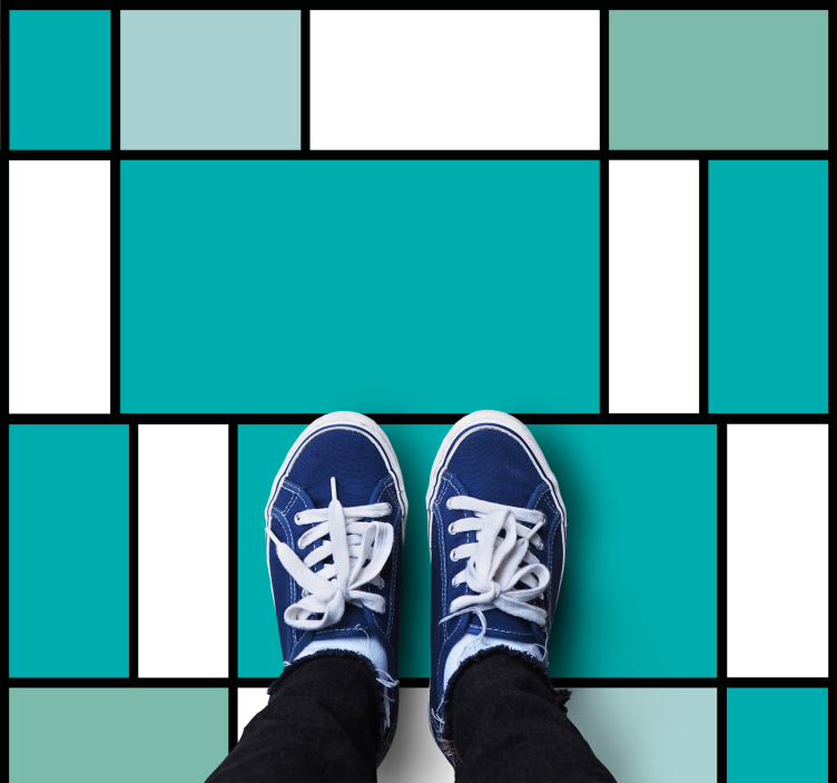 Blue Mondrian tiles geometric vinyl carpet - TenStickers