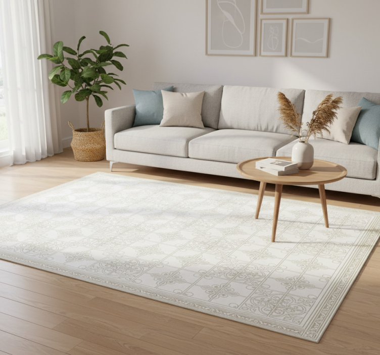 Living room vinyl carpet beige ornate mat - TenStickers