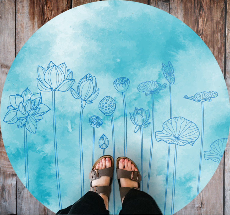 Lotus blue splash floral vinyl carpet - TenStickers