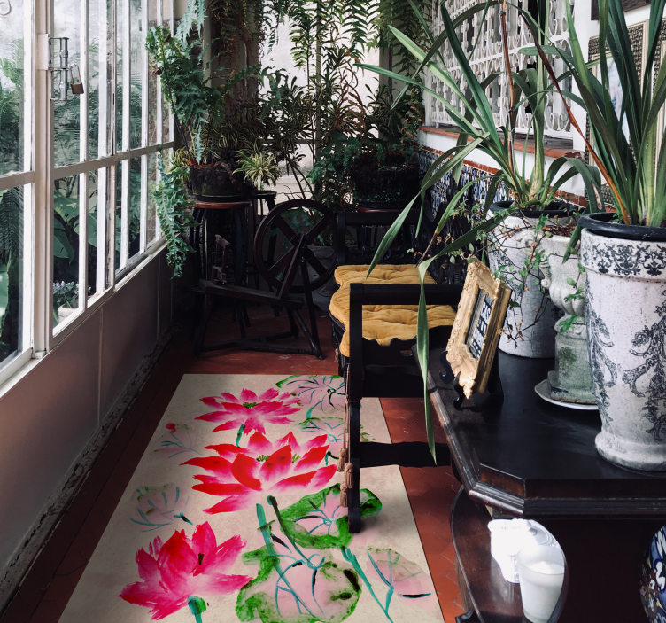 Lotus watercolor floral vinyl rug - TenStickers