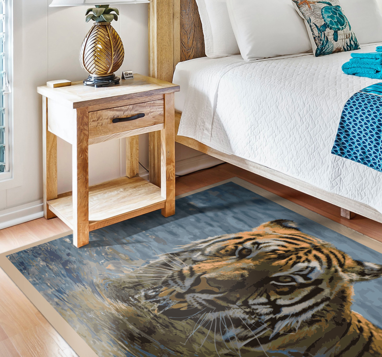 Tiger in the water animal vinyl carpet - TenStickers