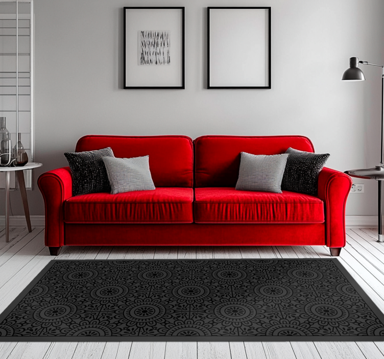 Mandala flowers  black vinyl carpet - TenStickers