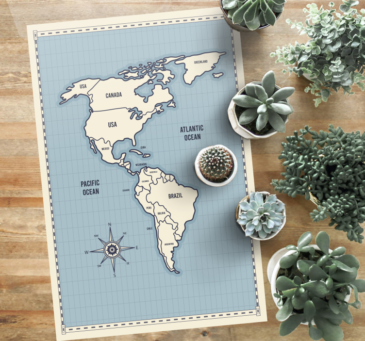 Map of Americas world map vinyl carpet - TenStickers