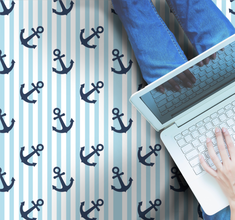 Maritime Anchor Motif striped vinyl carpet - TenStickers