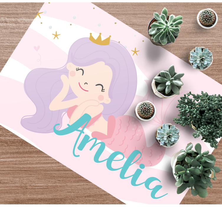 Mermaid princess  with name kids vinyl carpet - TenStickers