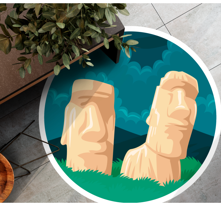 Moai Statues Silhouette world map vinyl carpet - TenStickers