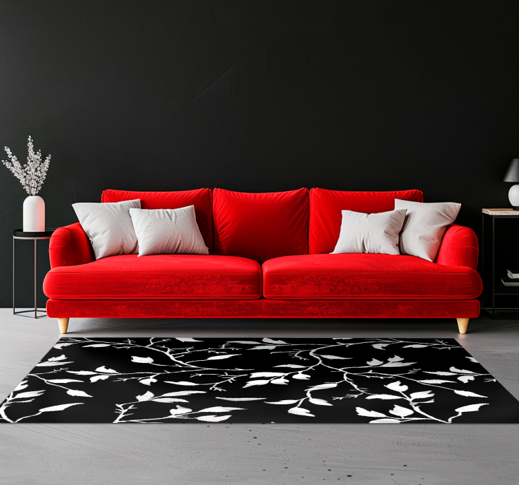Modern floral pattern black vinyl carpet - TenStickers