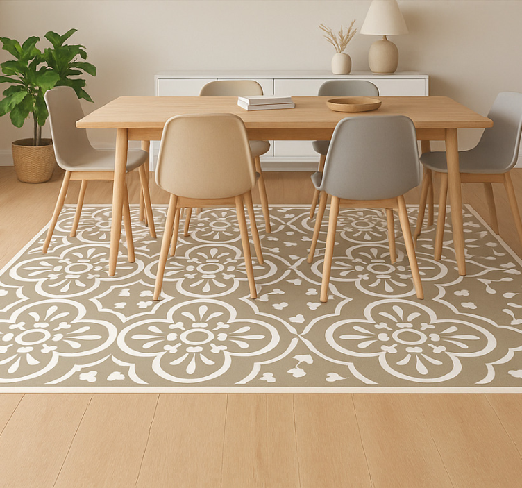 Monochromatic Encaustic Border dining room vinyl carpet - TenStickers