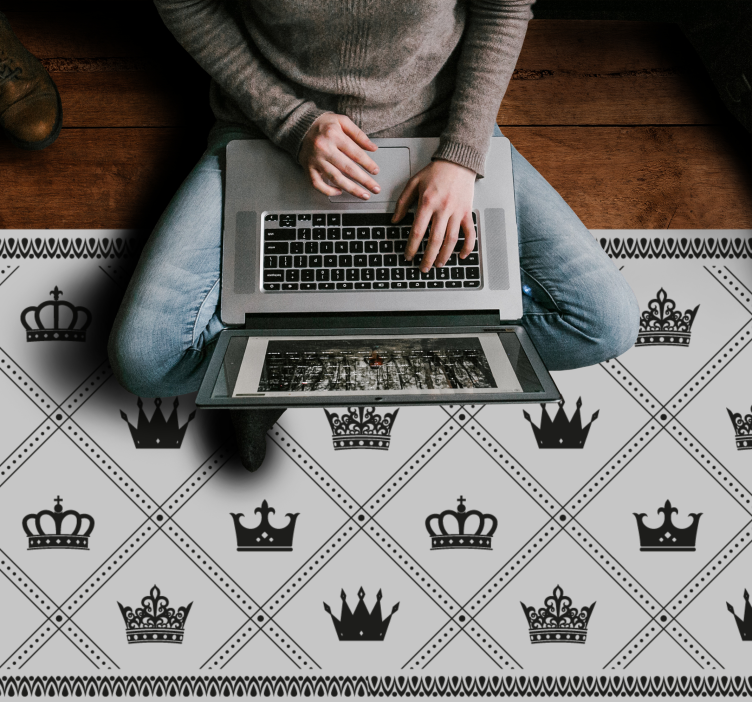 Monochrome Crown Pattern grey vinyl carpet - TenStickers