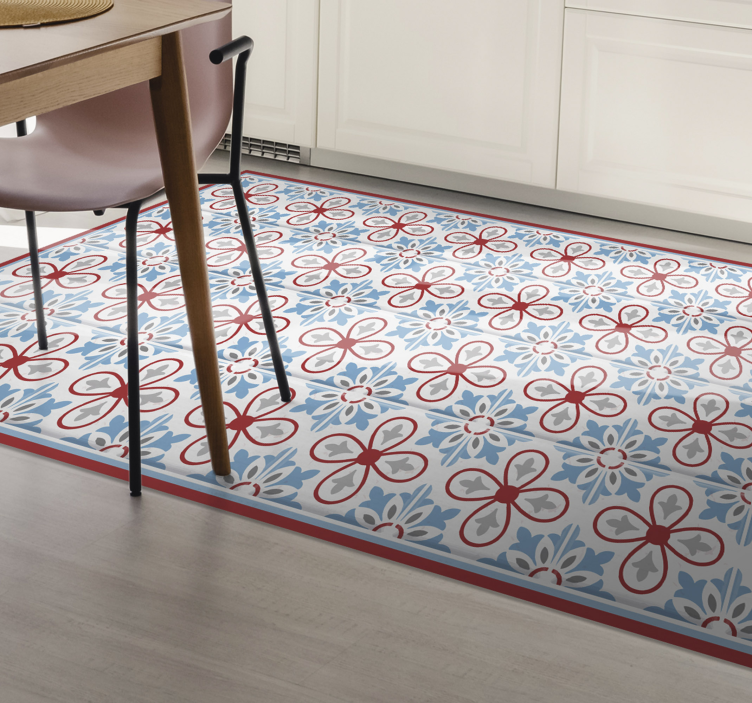 Blue and red Moroccan tiles kitchen  vinyl rug - TenStickers