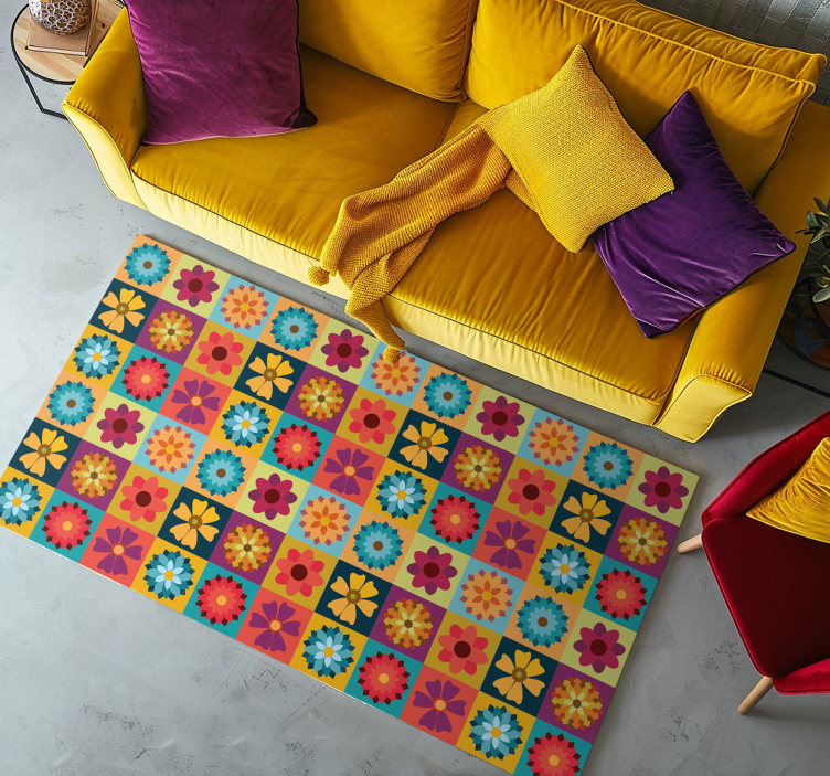 multicolor hippie flowers tile vinyl carpet - TenStickers