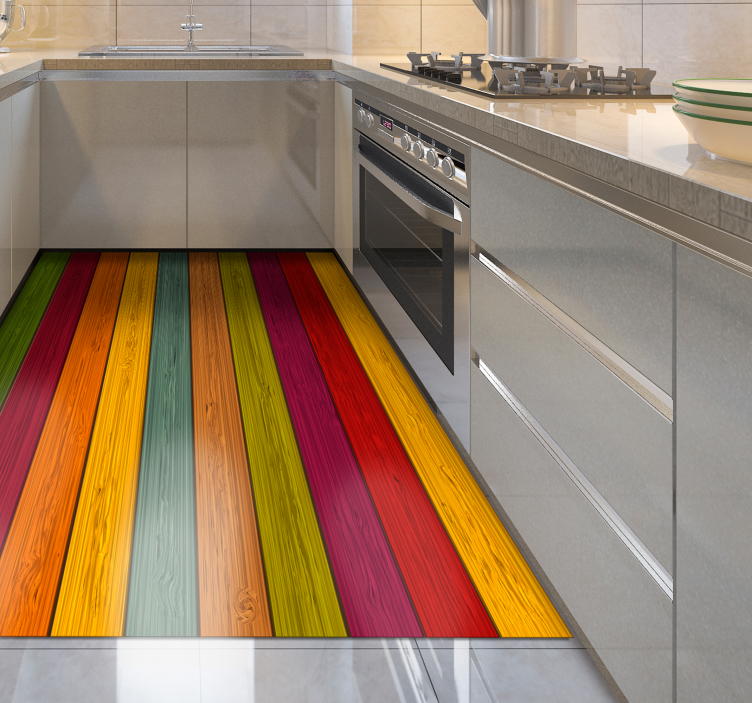 Multicolor wood plank texture kitchen vinyl rug - TenStickers
