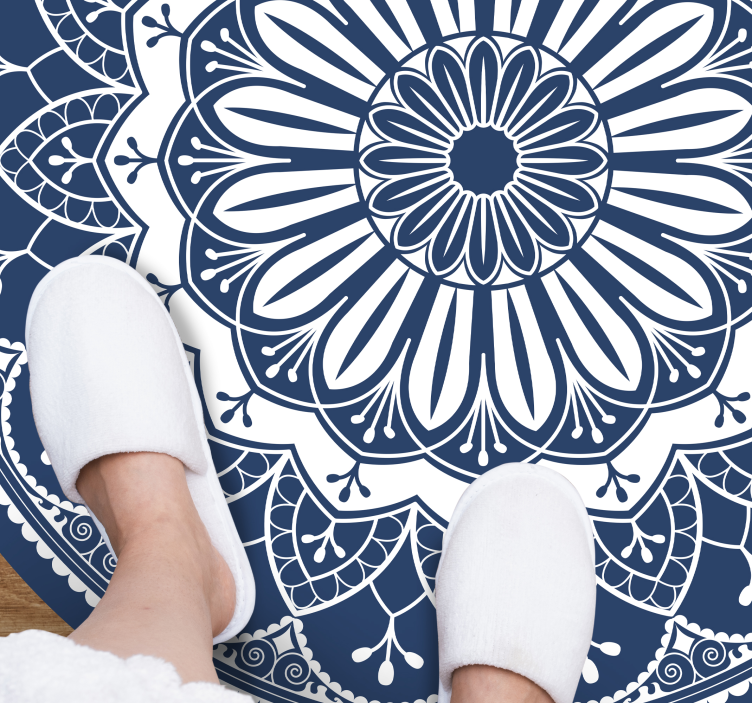 Navy Botanical Composition mandala vinyl carpet - TenStickers