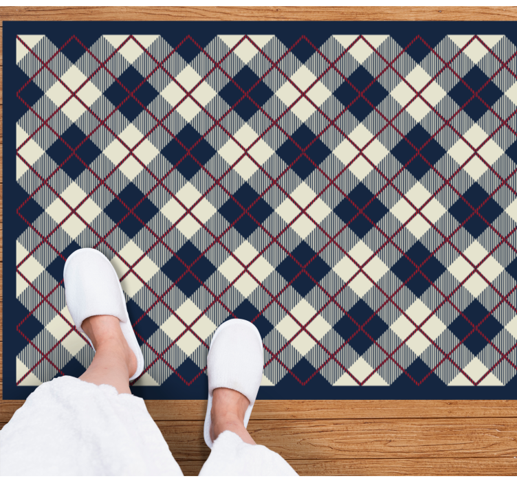 Navy check pattern geometric vinyl carpet - TenStickers