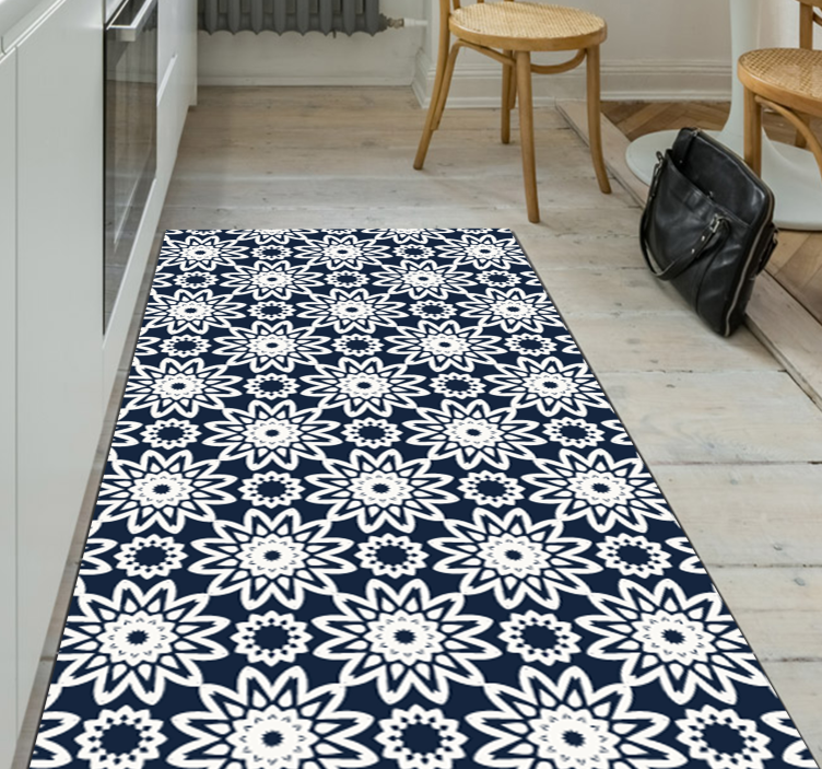 Navy floral design kitchen vinyl carpet - TenStickers