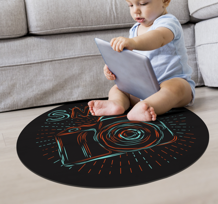 Neon Camera Illustration kids vinyl carpet - TenStickers