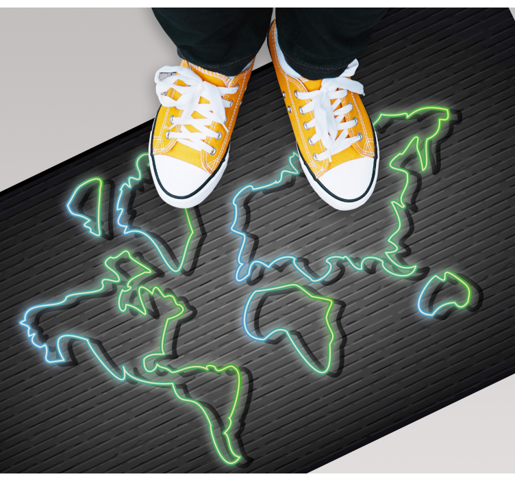 Neon Outline world map vinyl carpet - TenStickers