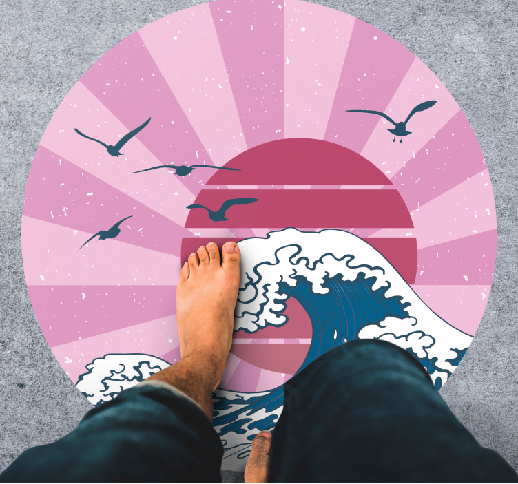 Kanagawa pink wave geometric vinyl carpet - TenStickers