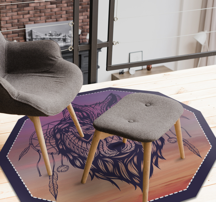 Octagonal Wolf Illustration animal vinyl carpet - TenStickers