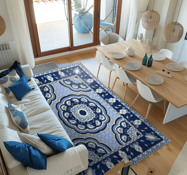 Oriental blue design dining room vinyl carpet - TenStickers