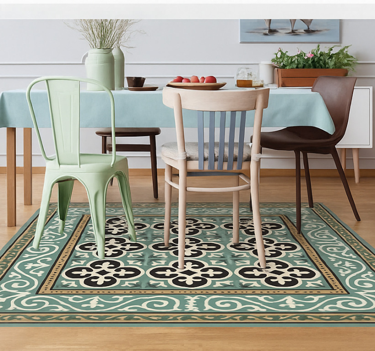Ornate Encaustic Border dining room vinyl carpet - TenStickers