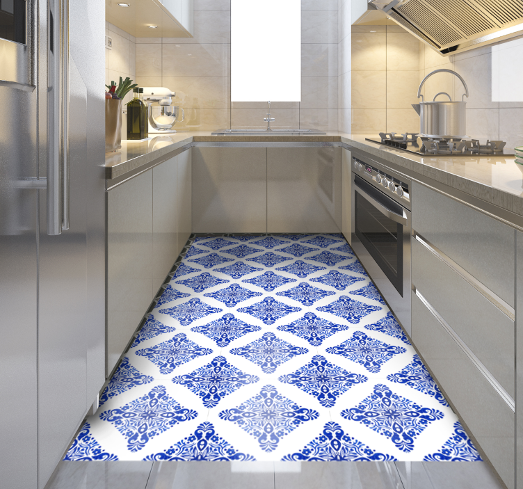 Patterned Blue tile vinyl carpet - TenStickers