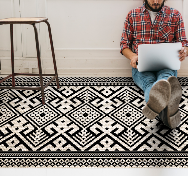 Geometric vinyl carpet in black and white design - TenStickers