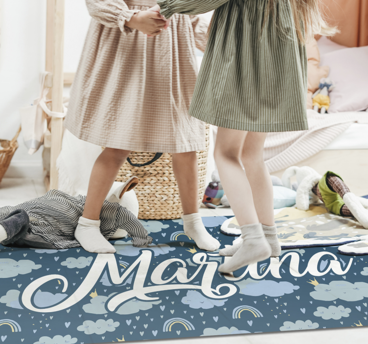 Blue clouds with name kids vinyl carpet - TenStickers