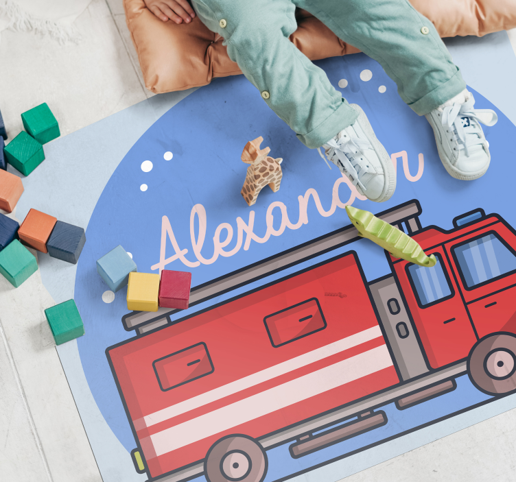 Personalized Firetruck custom vinyl carpet - TenStickers