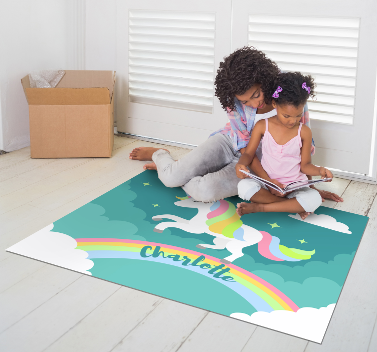 Personalized Rainbow Unicorn nursery vinyl carpet - TenStickers