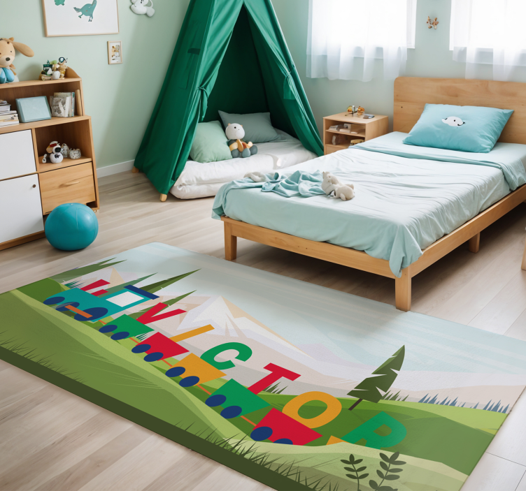 Marvellous personalized train babies vinyl rug - TenStickers
