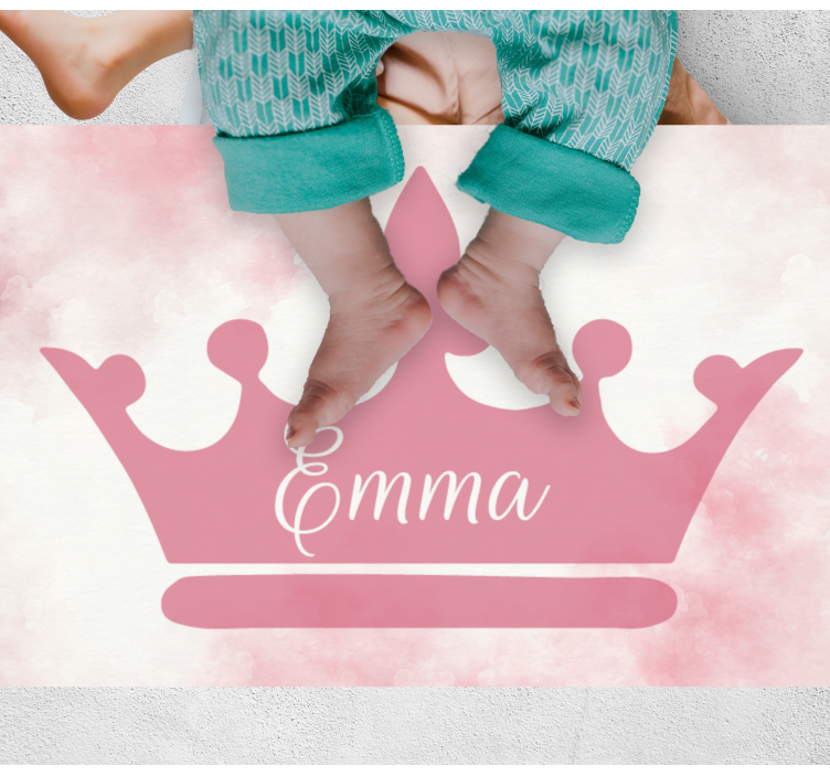 Pink crown with name kids vinyl carpet - TenStickers