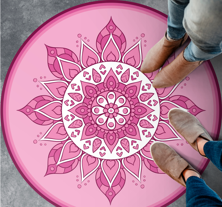 Pink Floral Meditation mandala vinyl carpet - TenStickers