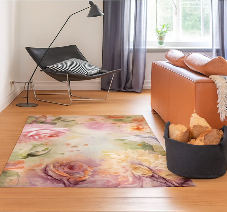 Pink floral roses living room vinyl carpet - TenStickers