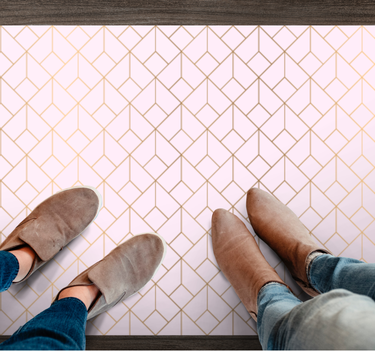 Pink with golden lines ragular pattern rug - TenStickers