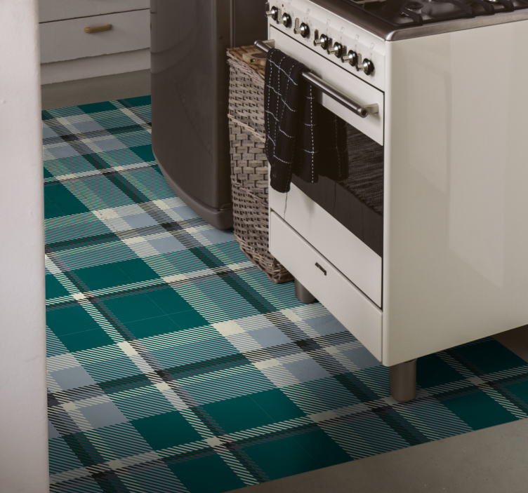 Blue plaid design kitchen vinyl carpet - TenStickers