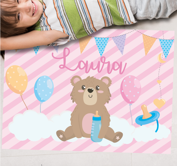 Festive bear with name nursery vinyl carpet - TenStickers
