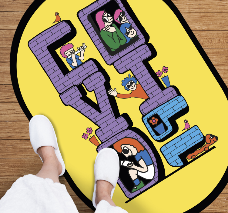 Covid characters staying home kids vinyl carpet - TenStickers
