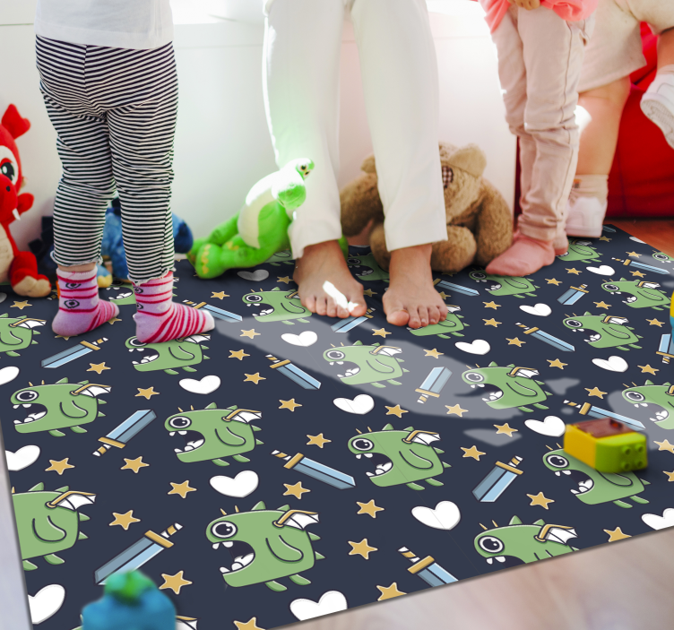 Green monsters and swords kids vinyl carpet - TenStickers