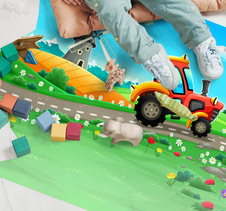 Playful Tractor Scene kids vinyl carpet - TenStickers