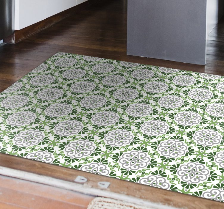 Portugese green flowers kitchen floor tiles - TenStickers