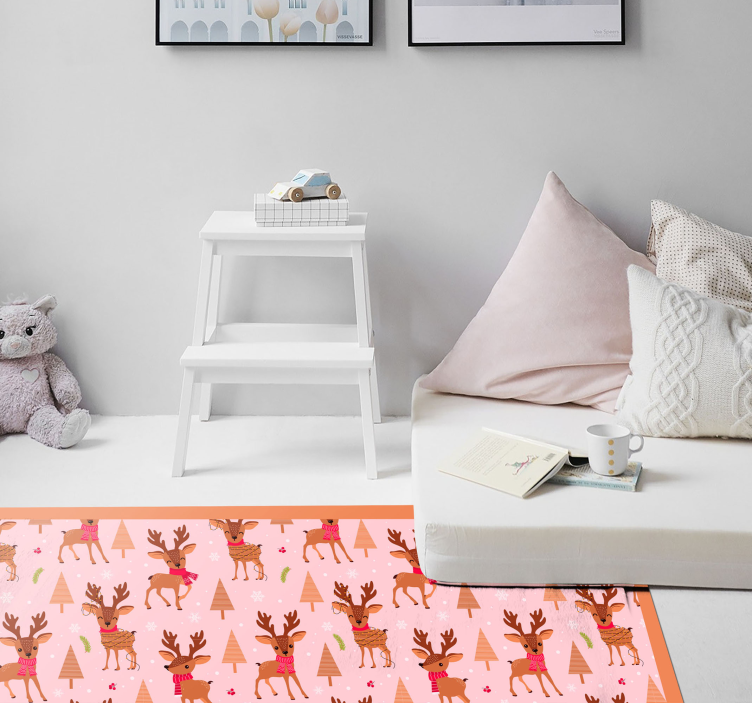 Reindeer pink theme Christmas vinyl carpet - TenStickers