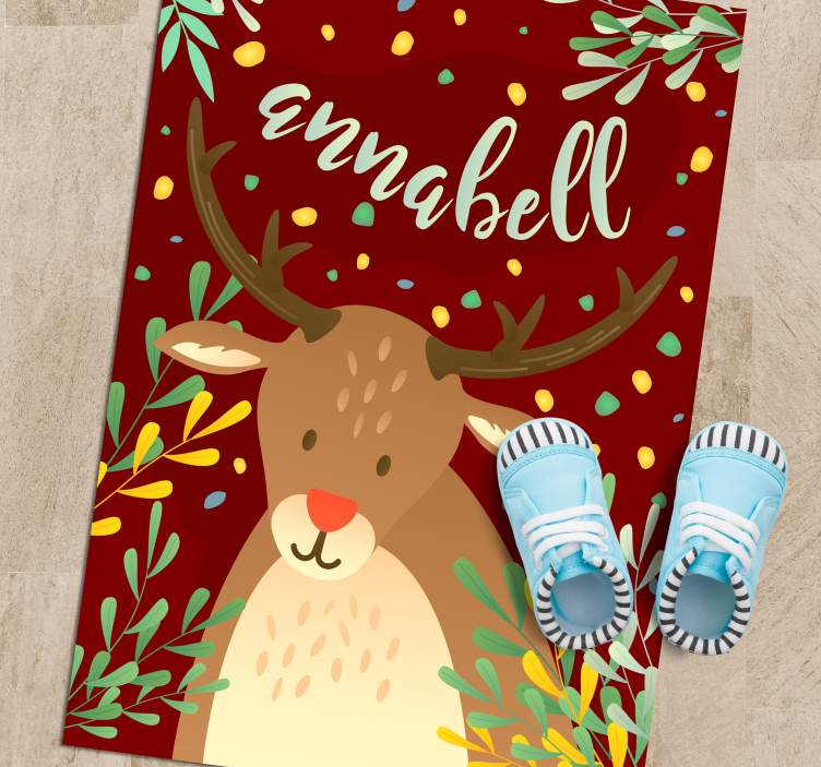 Reindeer with name Christmas vinyl carpet - TenStickers