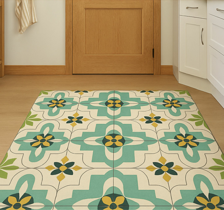 Retro floral tiles kitchen vinyl carpet - TenStickers