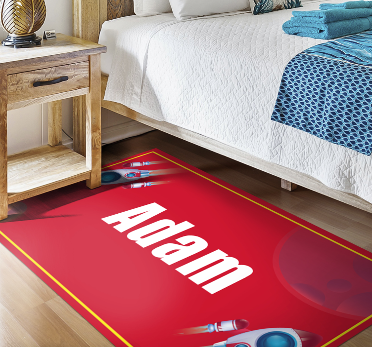 Rocket with custom name kids vinyl carpet - TenStickers