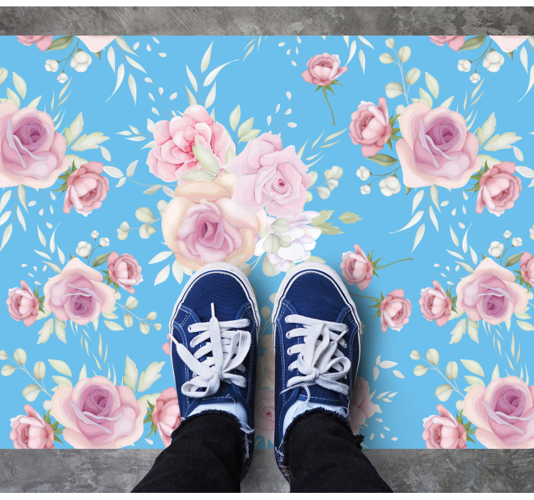 ROSE BLOSSOMS ON BLUE floral vinyl carpet - TenStickers
