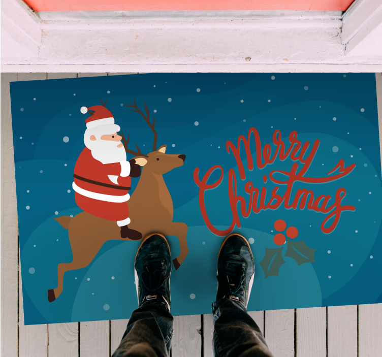 Santa Riding Reindeer Christmas vinyl carpet - TenStickers