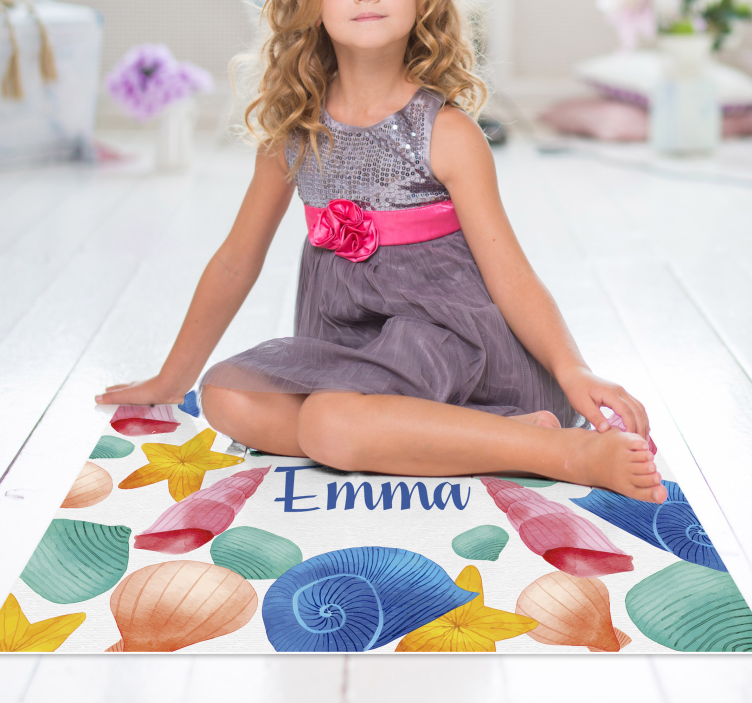Stunning sea and shells vinyl rug with name - TenStickers